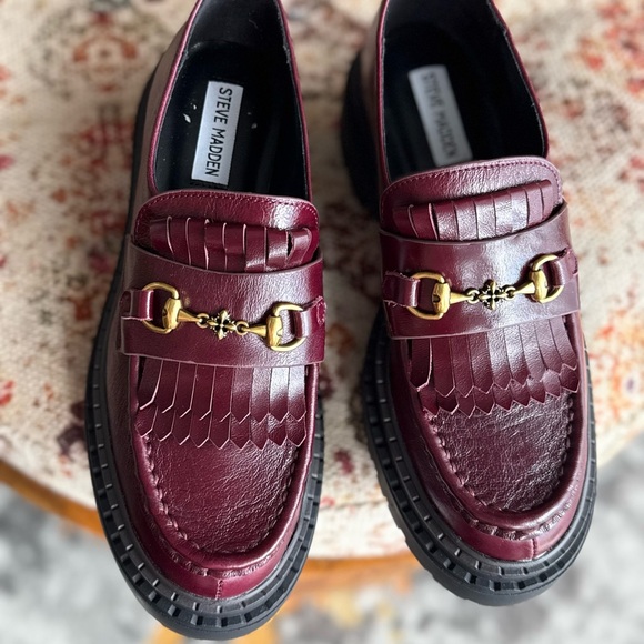 Cherry burgundy  Leather Shoes loafers comfortable shoes - Picture 4 of 10